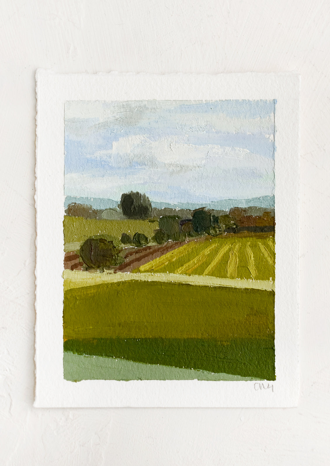 An original still life landscape painting on paper.
