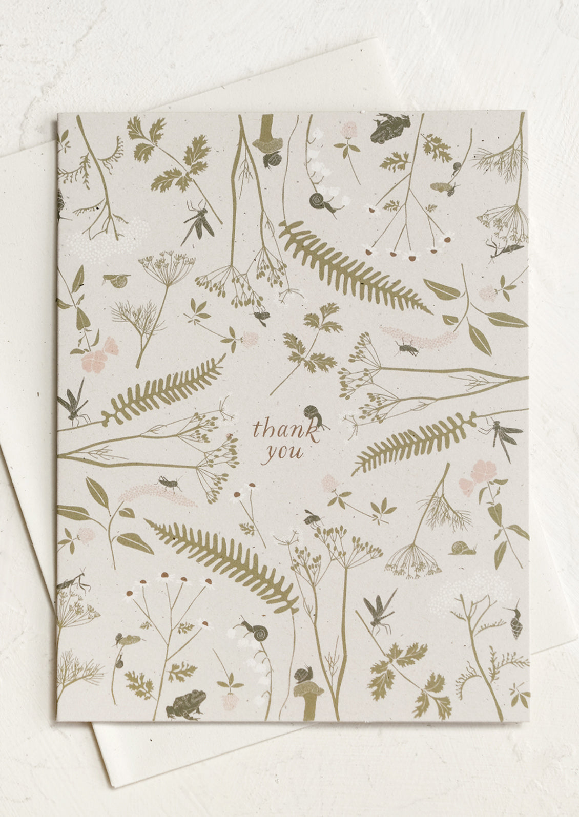 A thank you card with botanical bug print.