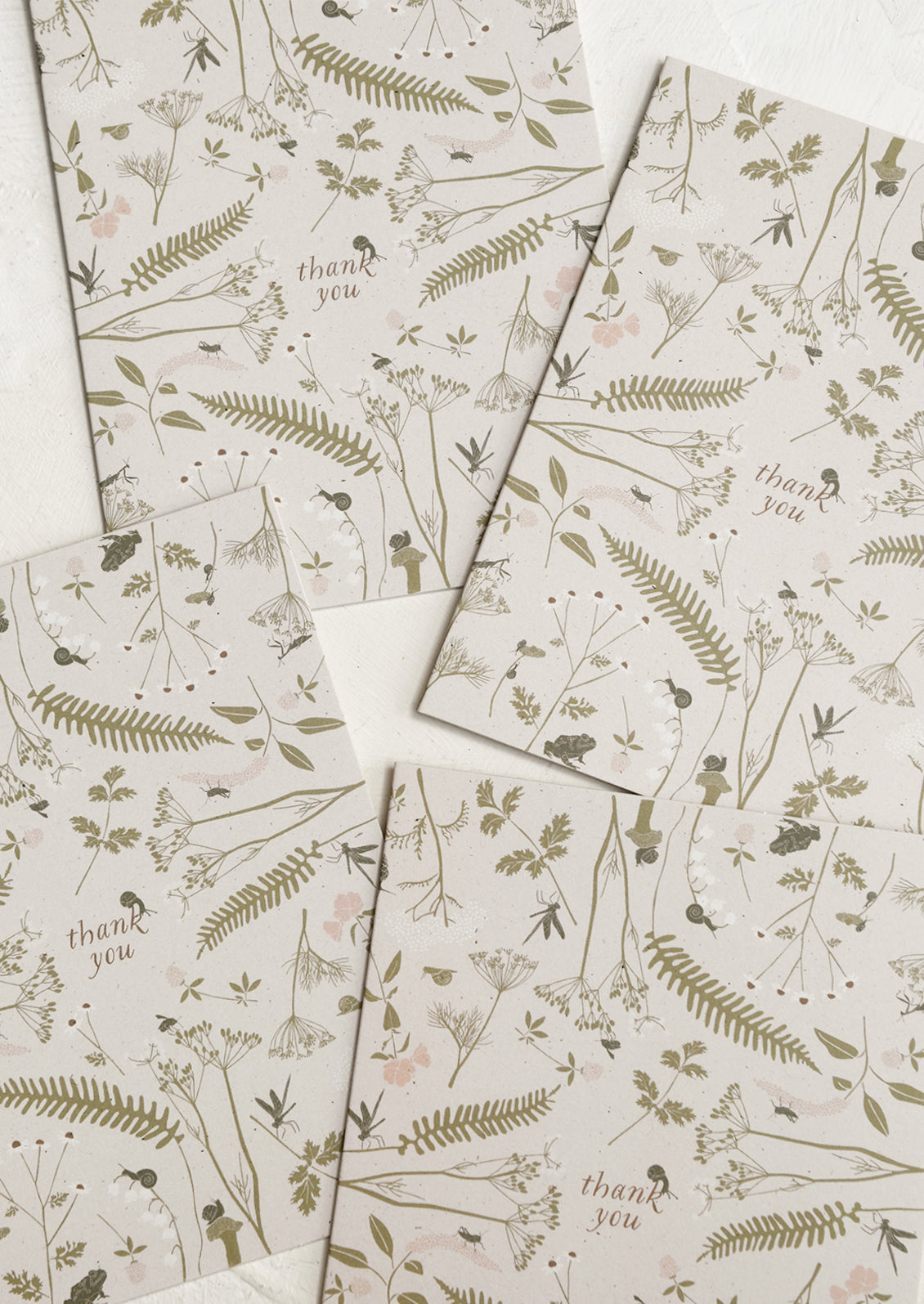 A set of thank you cards with botanical bug print.