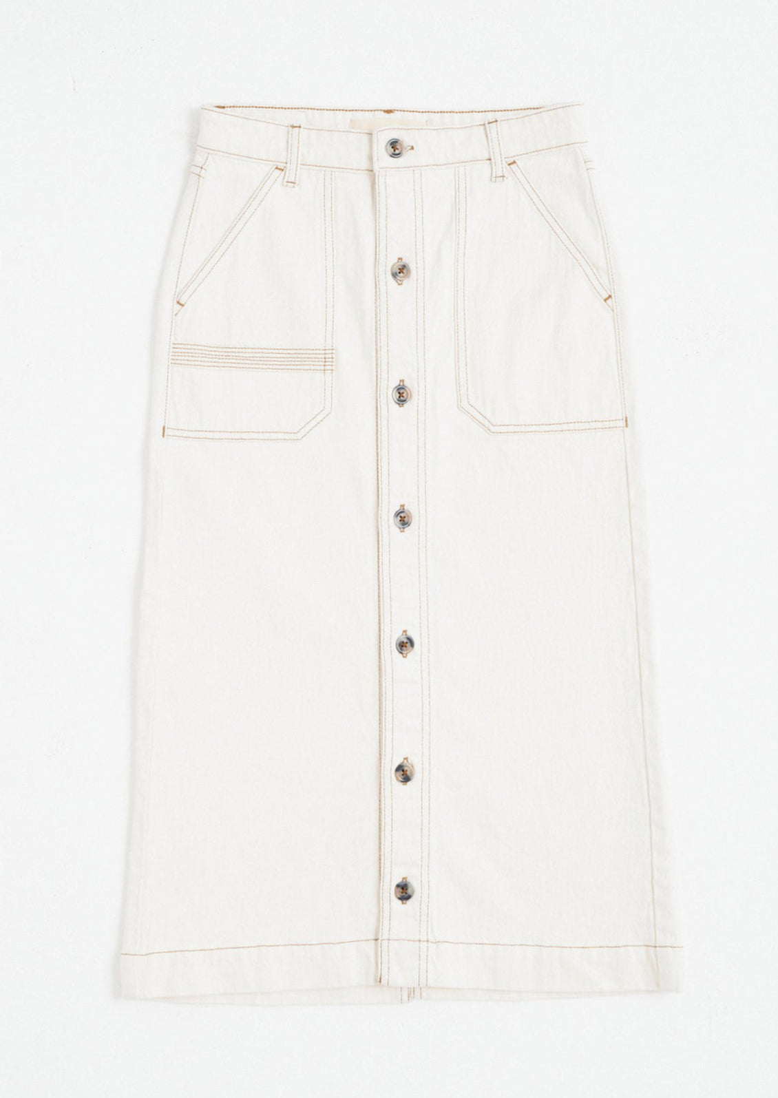 A utility style midi skirt with button front.