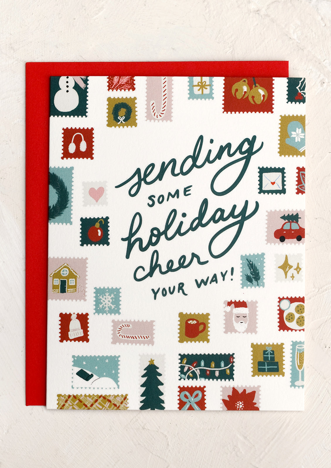 A holiday card set reading "Sending some holiday cheer your way!".
