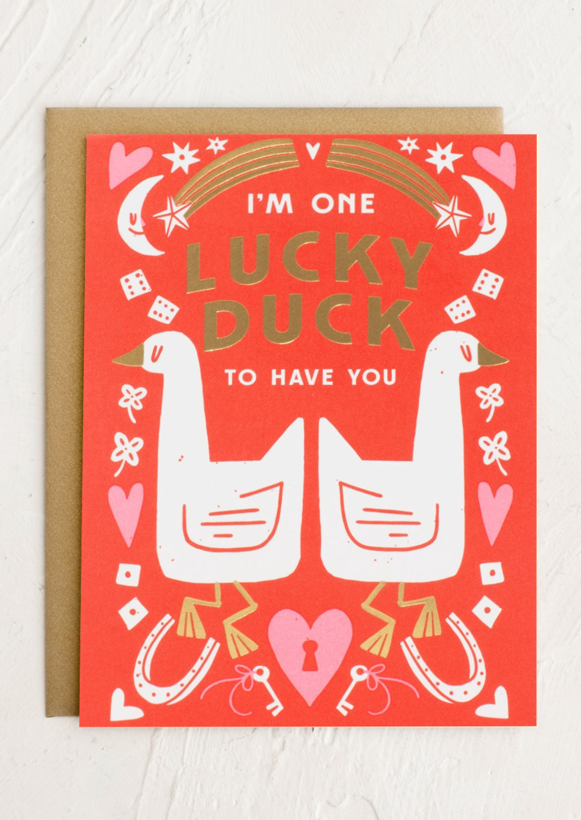 A card reading "I'm one lucky duck to have you".