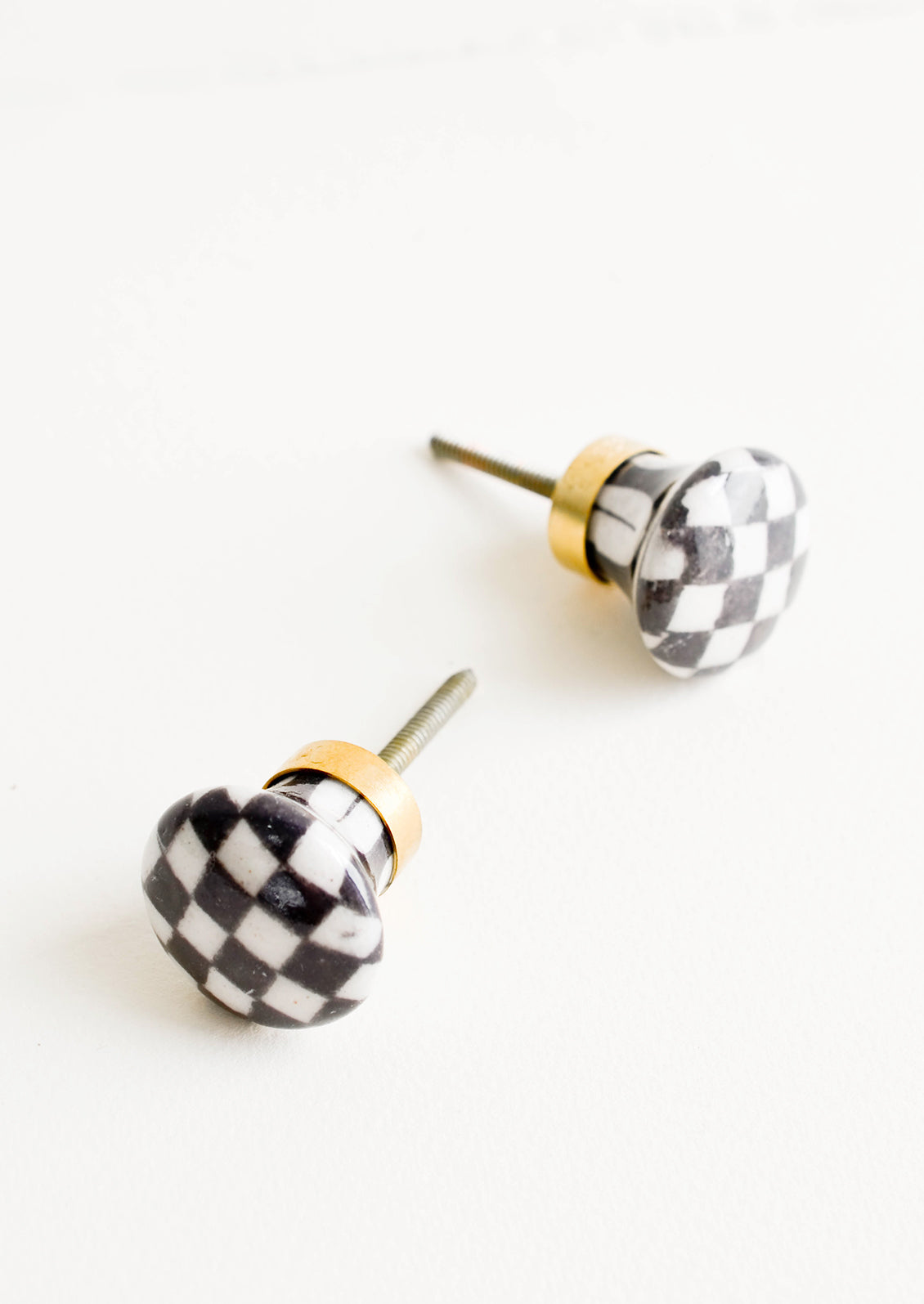 Checkered Ceramic Round Drawer Knob in Black & White - LEIF