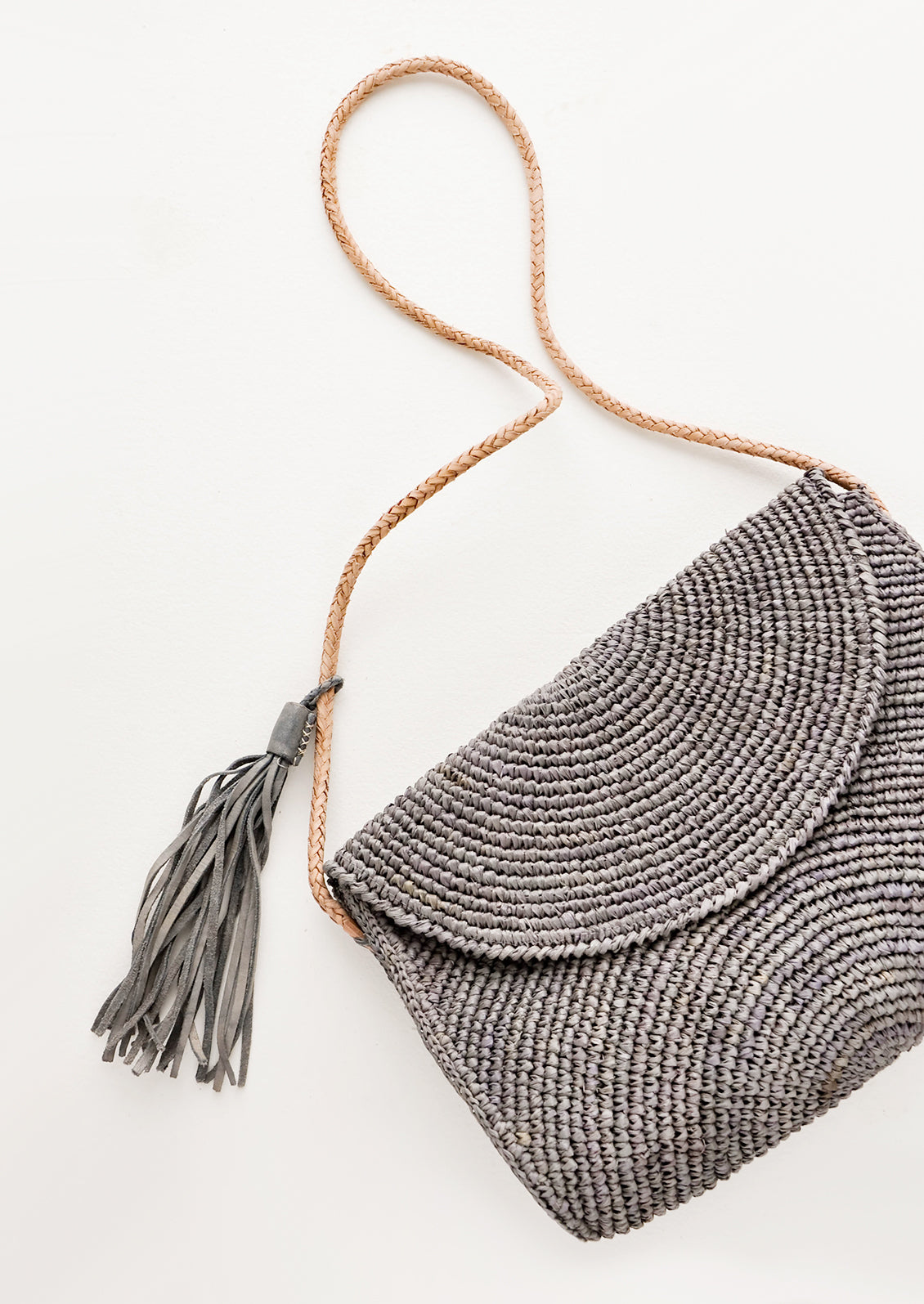 Leah Straw Shoulder Bag in Dove Grey - LEIF