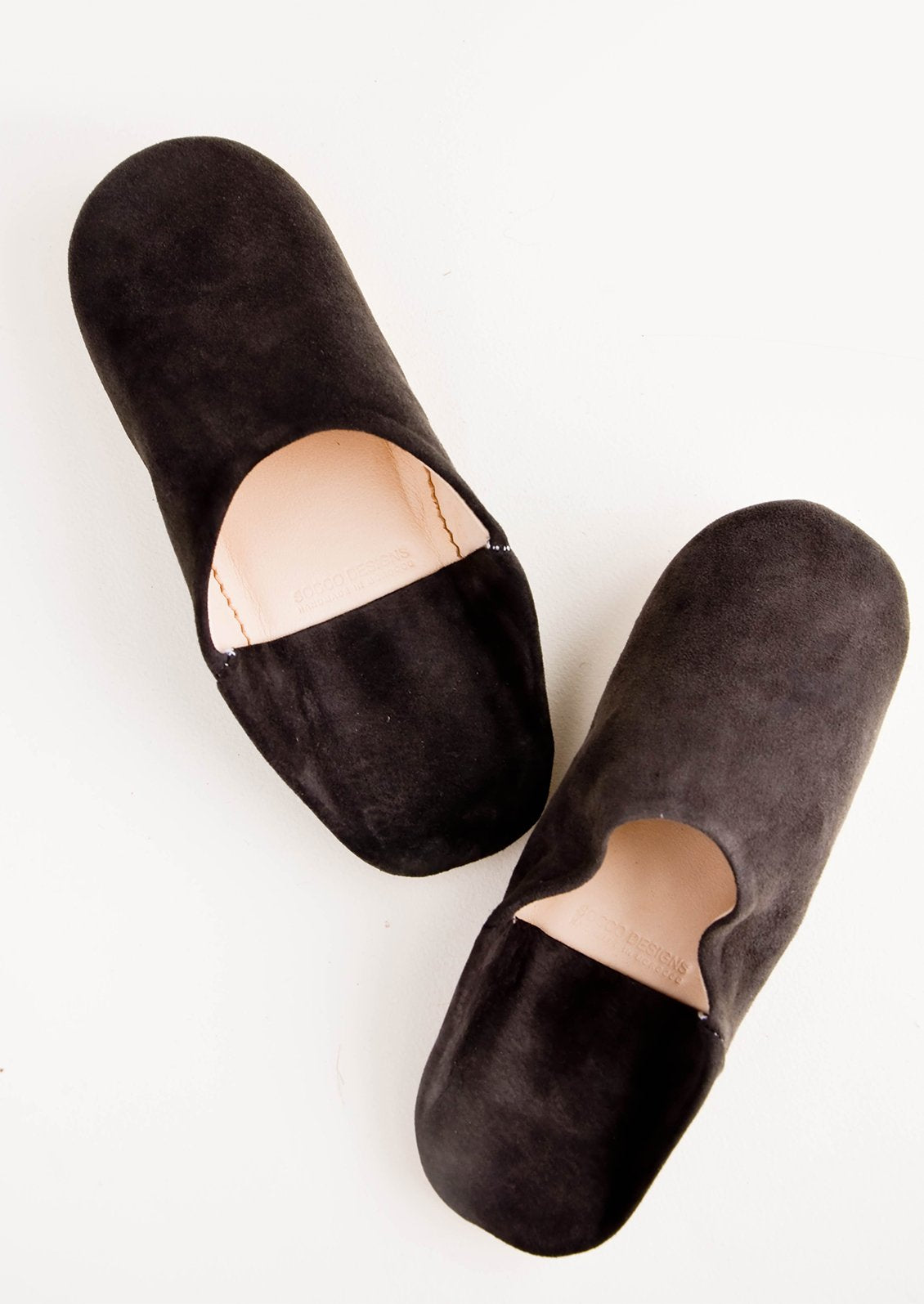 Pair of suede house slippers in charcoal