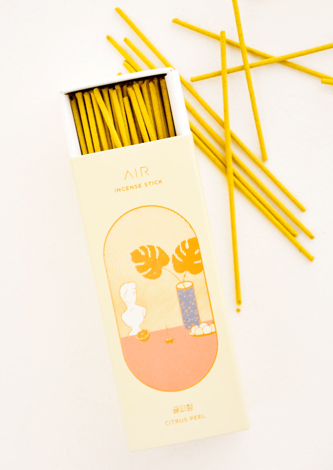 Yellow box slid open with scattered incense sticks around