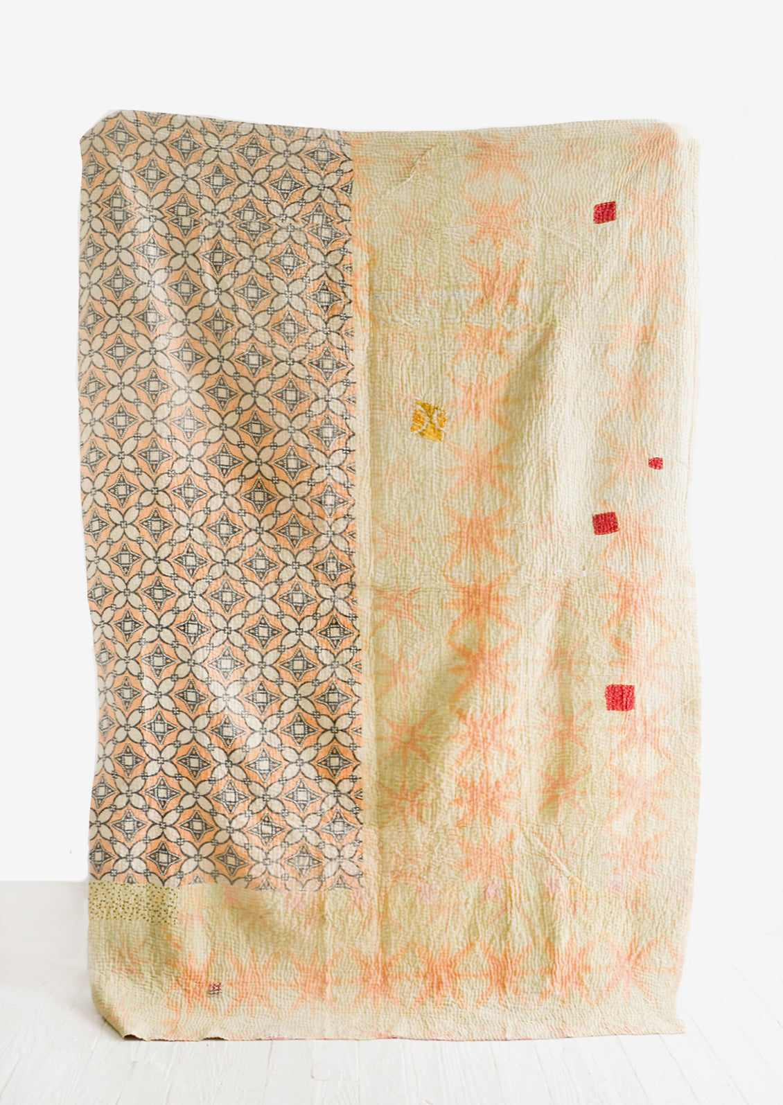 Reverse Side of Vintage Patchwork Kantha Quilt Yellow Tones - LEIF